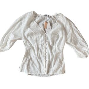 B.young White Button Loop 3/4 Sleeve Peplum Blouse | 36